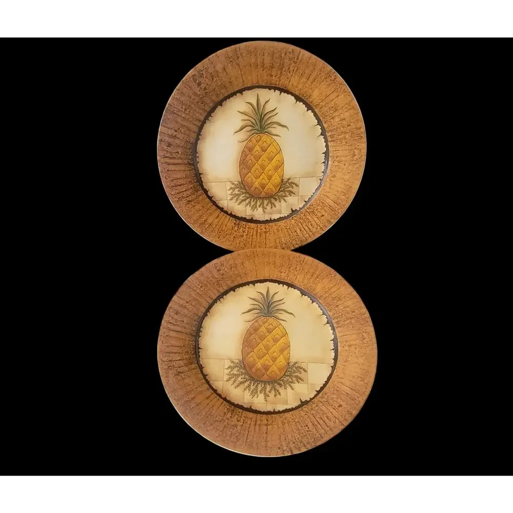 ESC Trading Company David Harden Hospitality‎ Pineapple Plates Set 2 Brown Gold